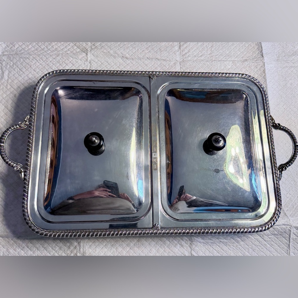Vintage Silver plate Double server by Crescent Silverware Co., Port Jarvis, N.Y.